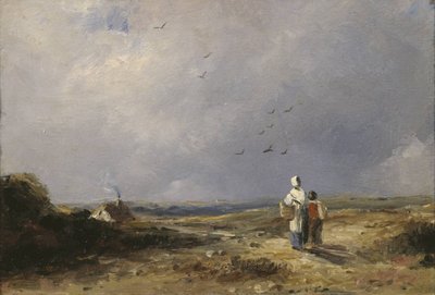 Landschap met huisje en figuren door George Constable